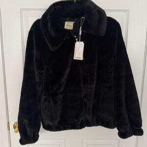 Elie. Tahari Black Faux Fur Bomber Jacket